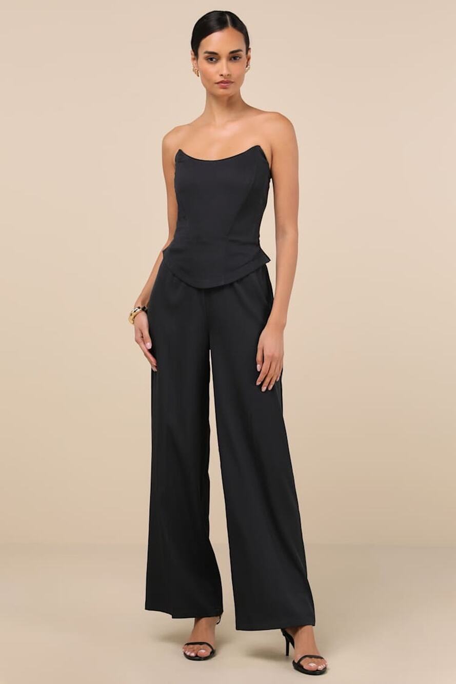 NWT Lulus Jumpsuit Polished Charisma Black Strapless Jumpsuit Party Cocktail XL